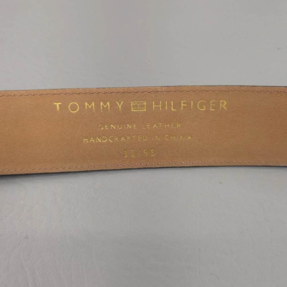 Tommy Hilfiger Belt Mens 38 Brown Croc Embossed Leather Silver Buckle Dress